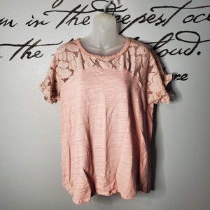 Suzanne Betro Pink Lace Short Sleeve Plus Top, 1X